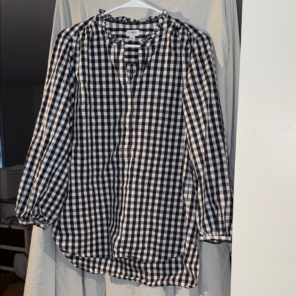 J crew Monochrome Gingham Blouse
